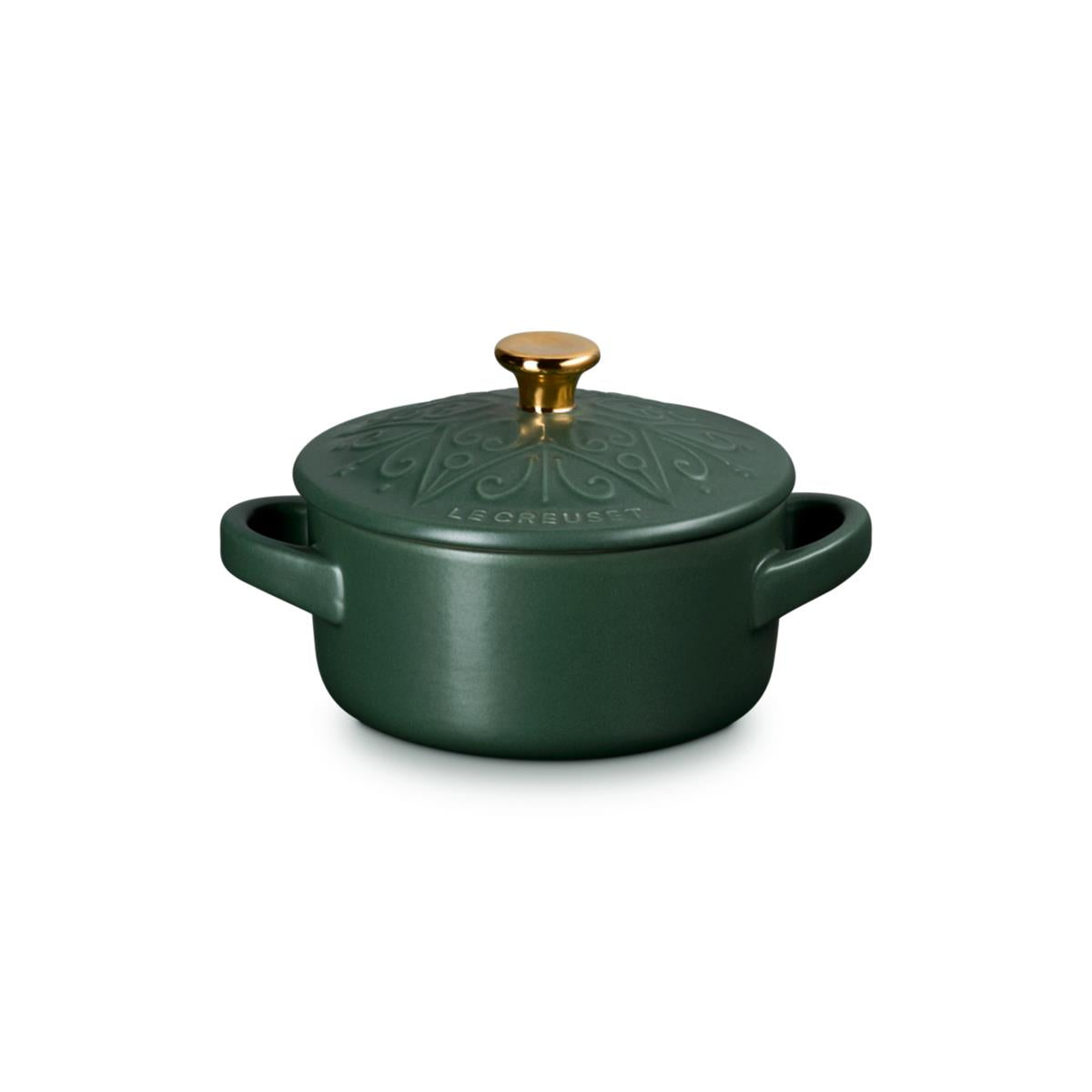 Le Creuset Stoneware Petite Round Casserole 250ml Gold Knob Christmas Relief