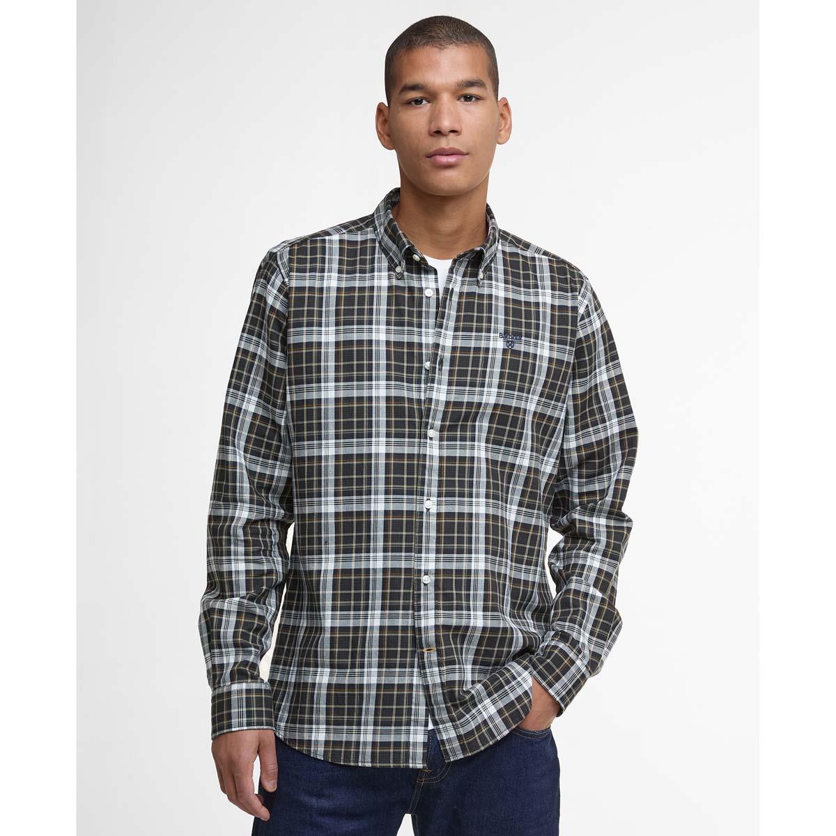 Grey Marl Barbour Mens Mosswood Tailored Checked Shirt Front