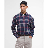 Inky Blue Barbour Mens Crossfell Tailored Shirt On Model