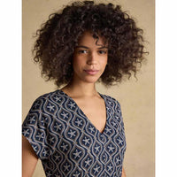 Navy Joules Womens Nia Short Sleeve Jersey Midi Dress Neckline