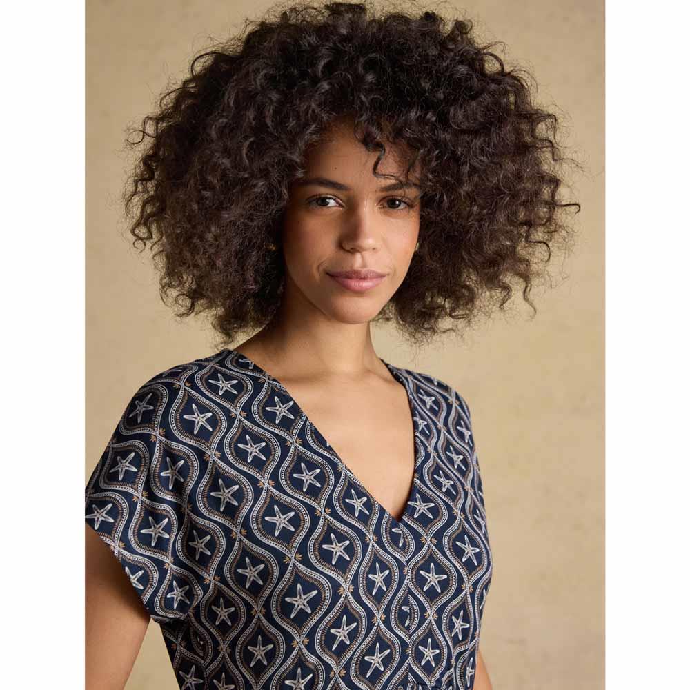 Navy Joules Womens Nia Short Sleeve Jersey Midi Dress Neckline