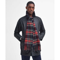 Black Stewart Barbour Unisex New Check Tartan Scarf On Model