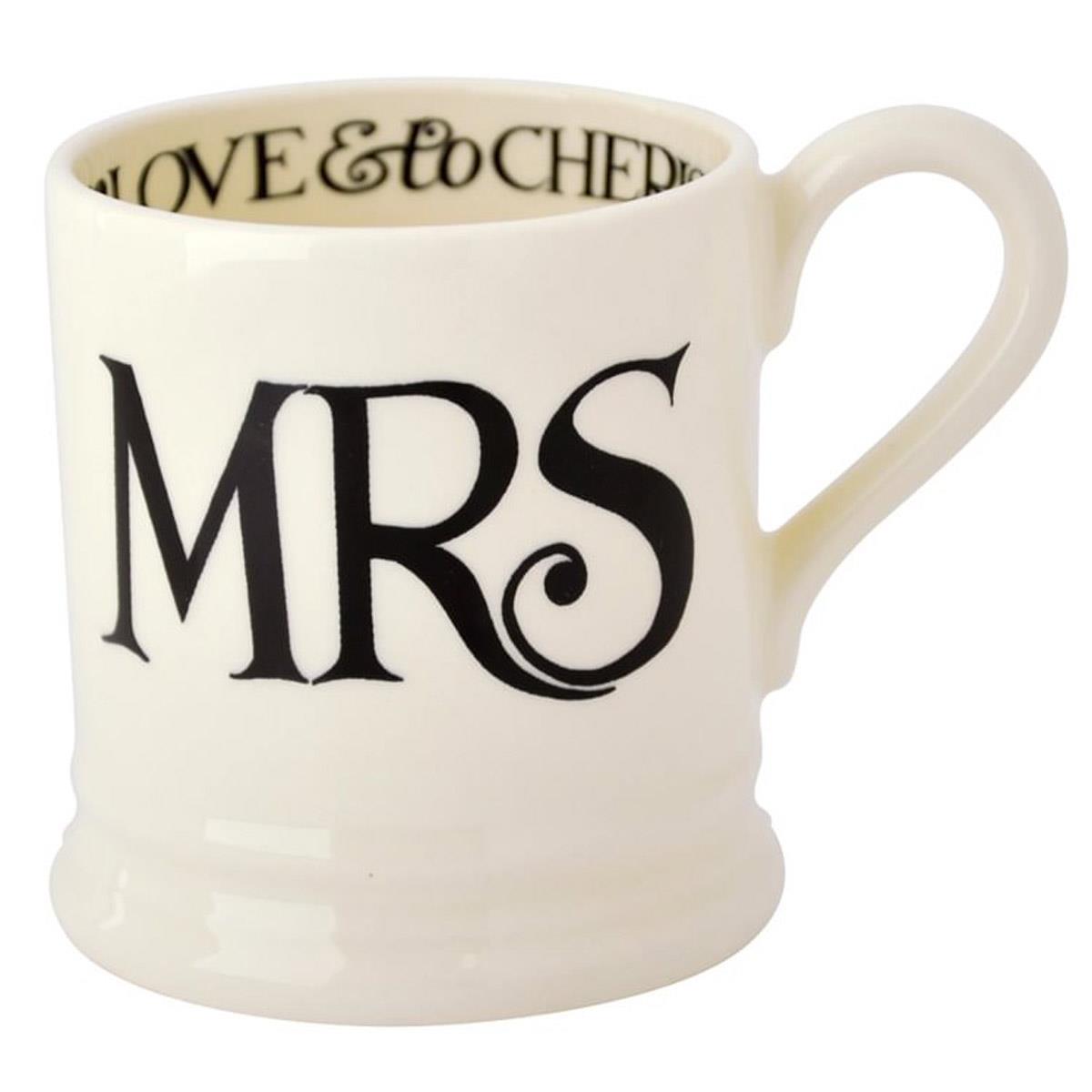 Emma Bridgewater Black Toast MRS & MRS Set Of 2 Half Pint Mugs Boxed Front