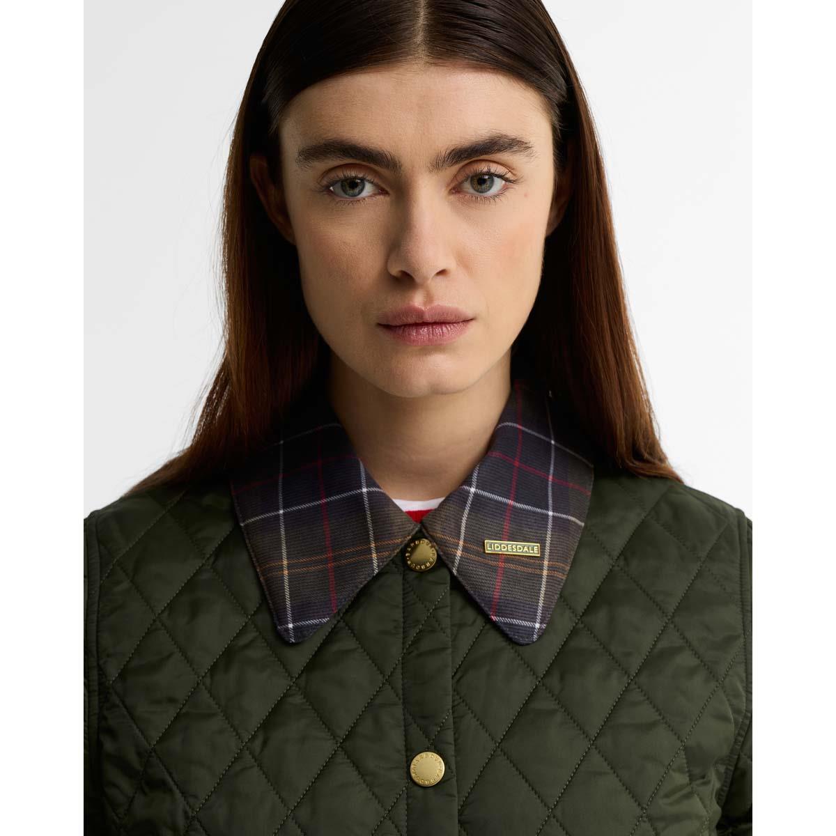 OLIVE Barbour Womens Icons Tartan Collar Cropped COLLAR