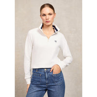 White Holland Cooper Womens Burford Quarter Zip Sweater On Model