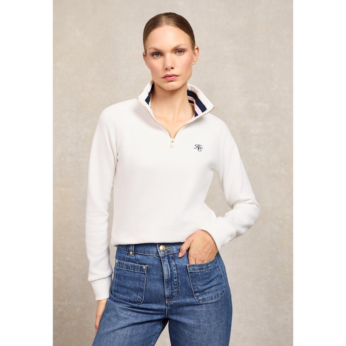 White Holland Cooper Womens Burford Quarter Zip Sweater On Model