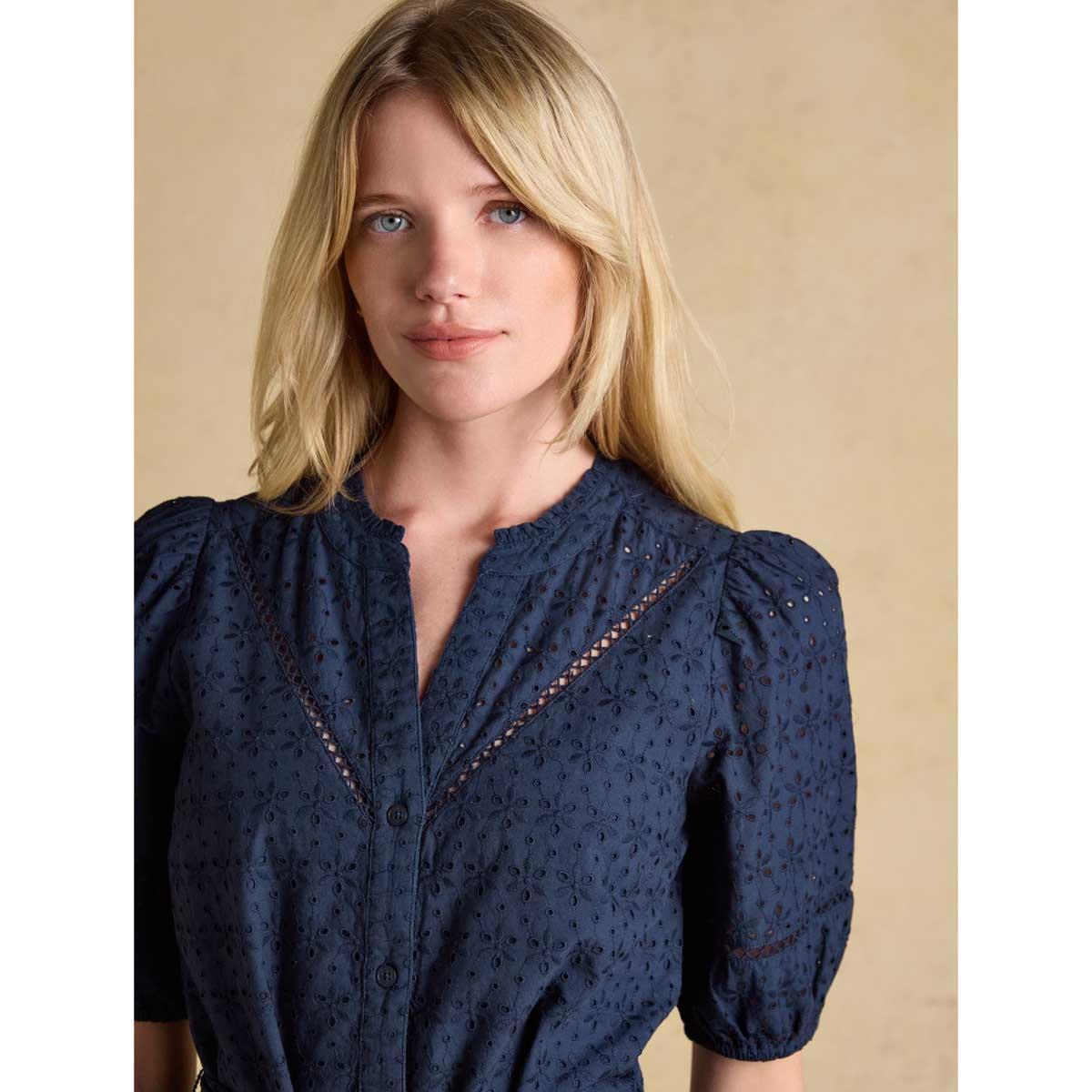 Navy Joules Womens Susanna Broderie Dress On Model Detail