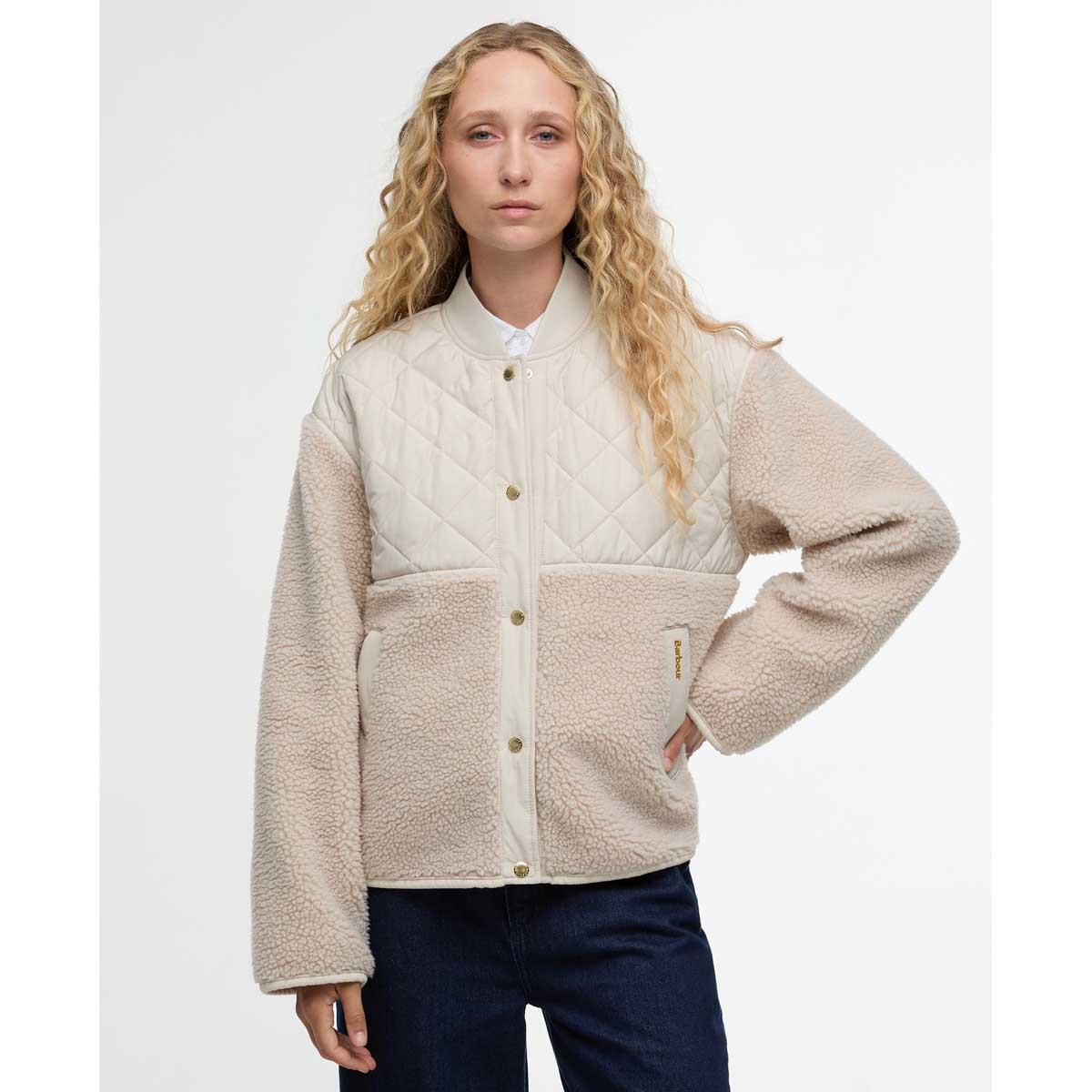 Oatmeal/Silver Cloud Barbour Womens Weatherby Fleece Jacket Front