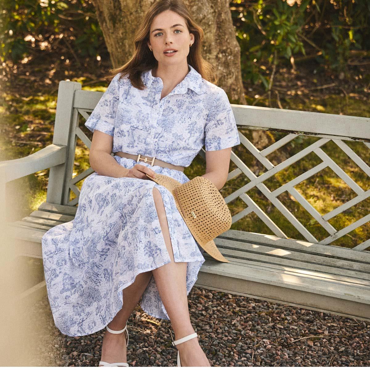 Ink Blue Print Barbour Womens Wisteria Midi Dress Lifestyle