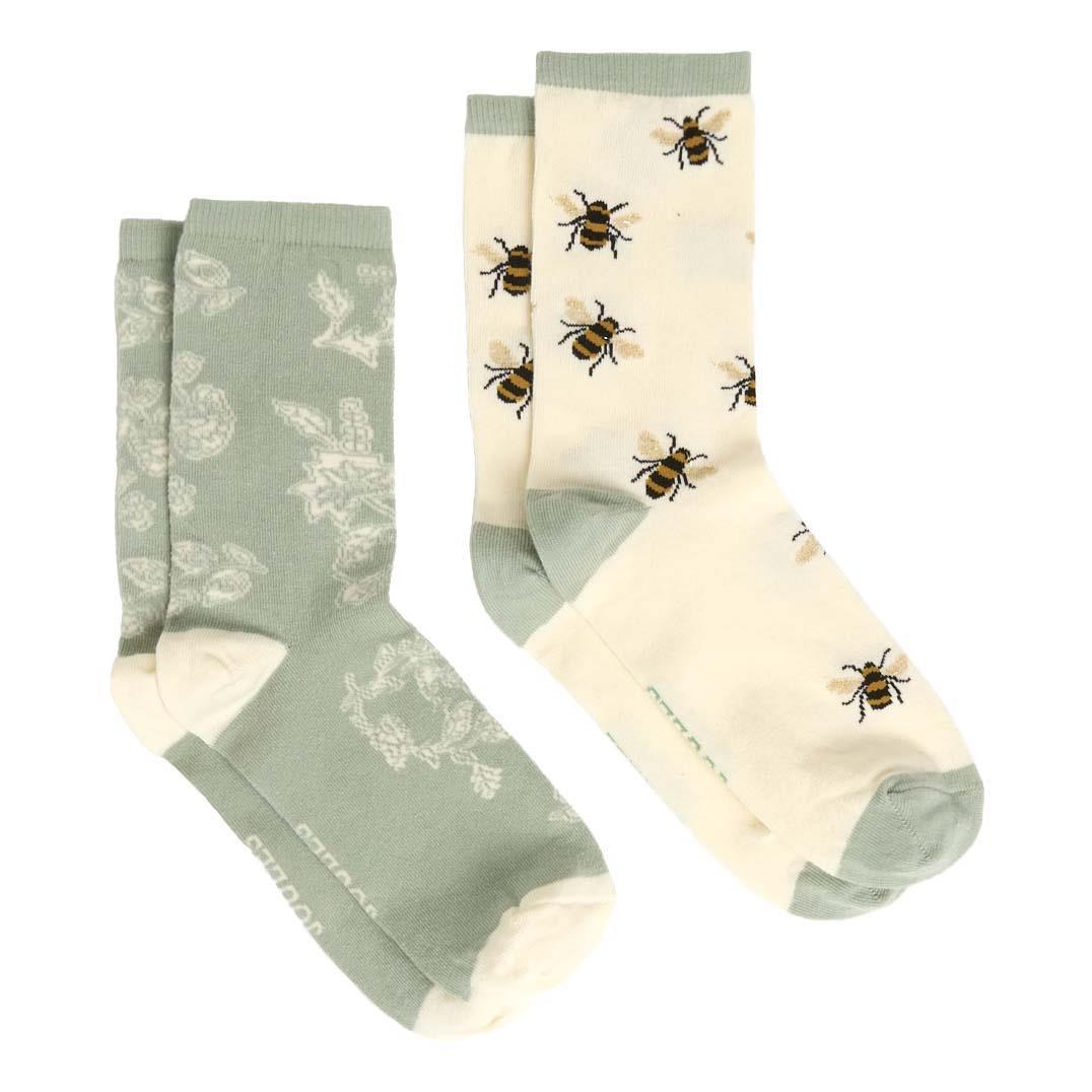 White/Green Joules Womens Everyday Socks 2 Pack