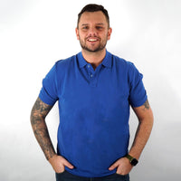Albert and Maurice Mens Classic Pique Polo Shirt Indigo Blue Model