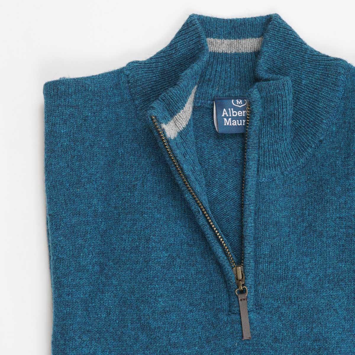 Albert and Maurice Netherton Zip Neck Lambswool Jumper Teal