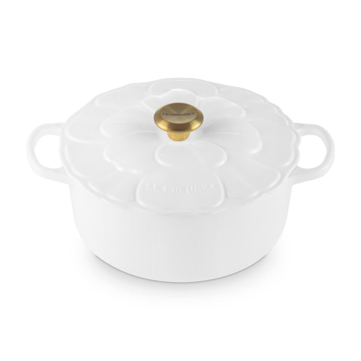 WHite Le Creuset 26cm Cast Iron Petal Casserole