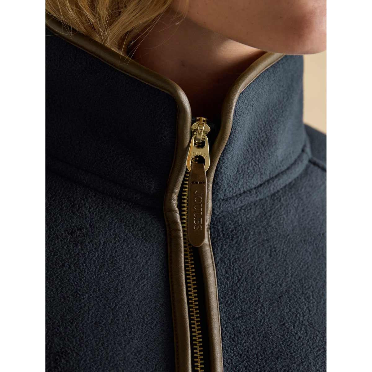 Navy Joules Womens Heritage Longline Fleece Jacket Collar Detail