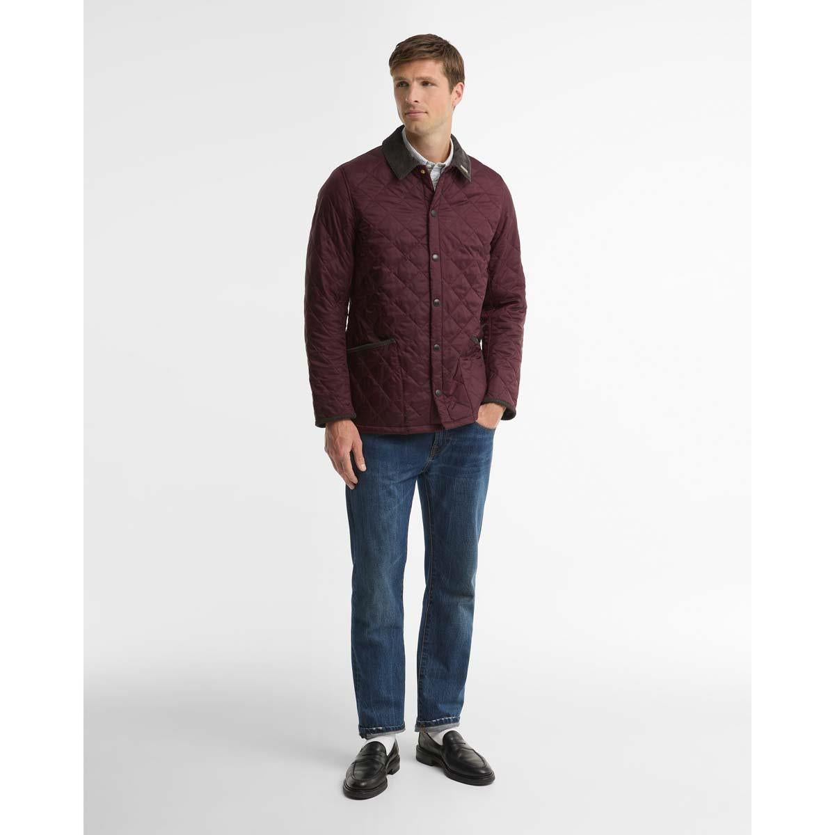 Bordeaux Barbour Mens Icons Heritage Liddesdale Quilted Jacket ON Model