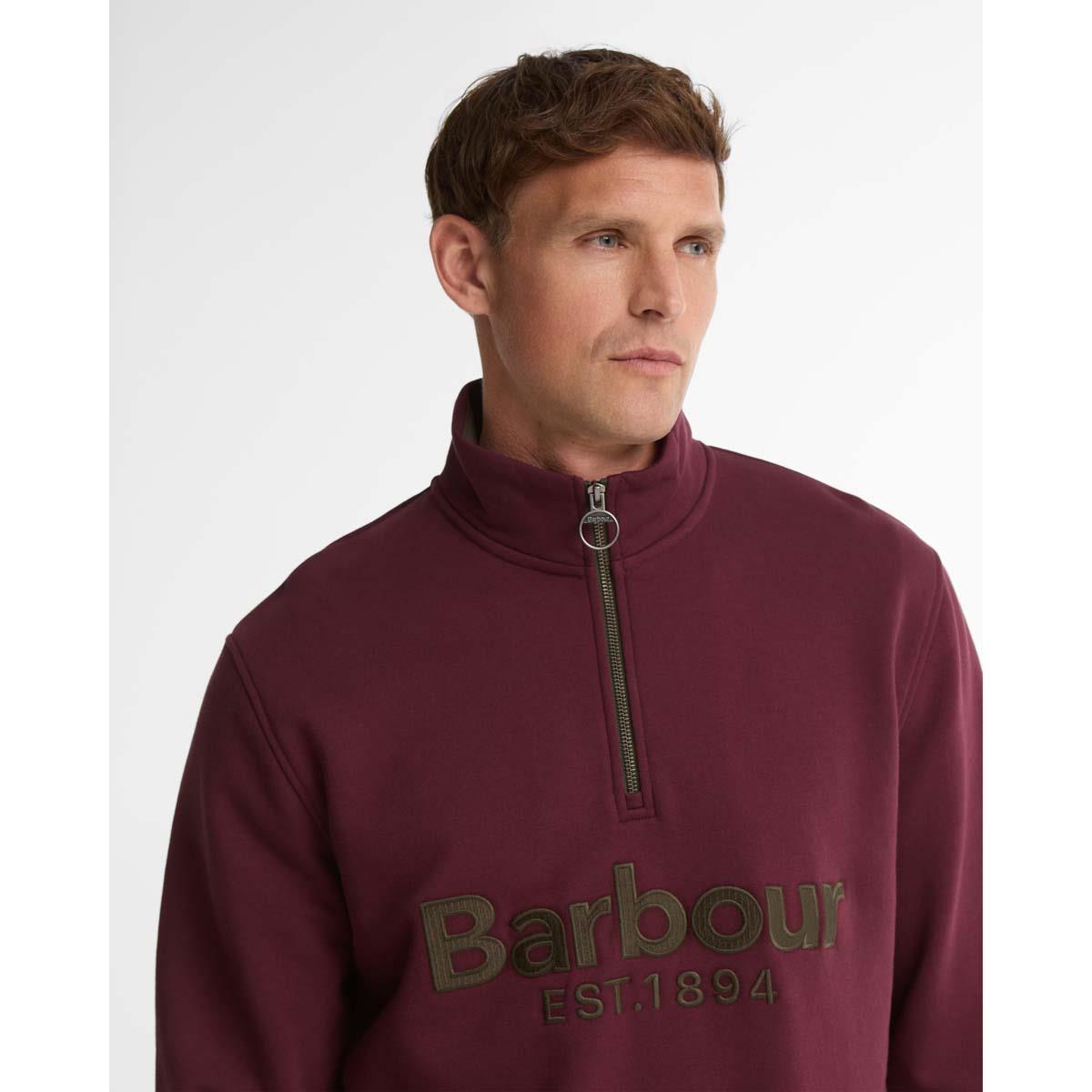 Dark Bordeaux Barbour Mens Fosse Half Zip Sweatshirt COLLAR
