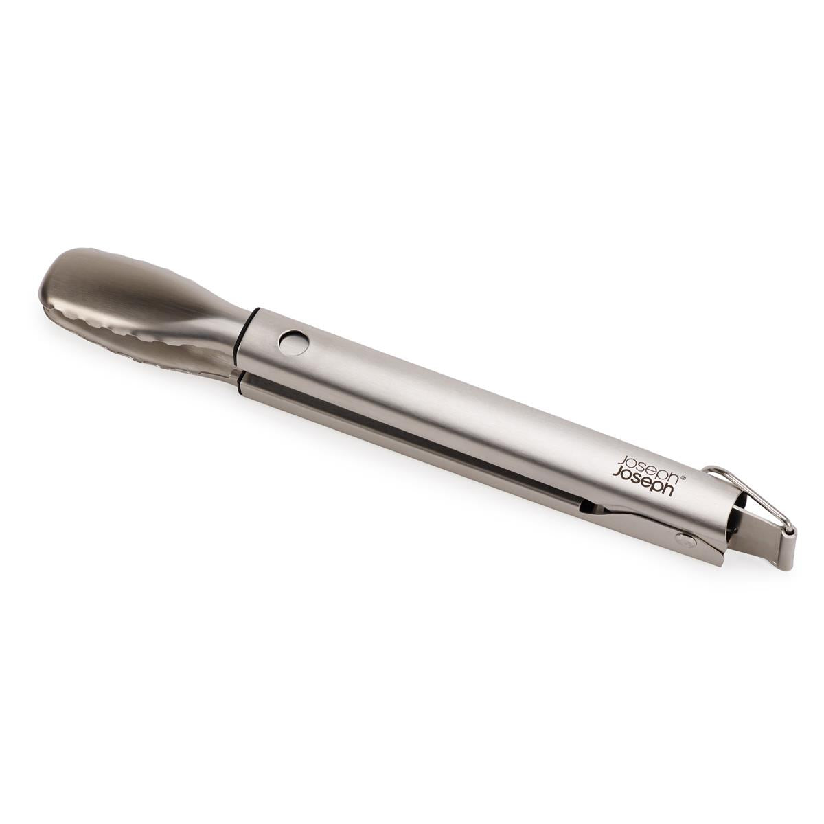 Joseph Joseph GrillOut 3-Piece Stainless-Steel BBQ Turner, Tongs and Fork Set Tongs Retracted
