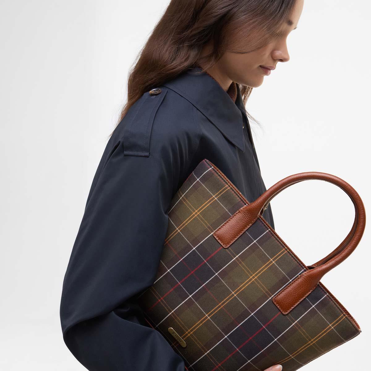 Classic Tartan Barbour Womens Birch Tartan Tote Bag On Model