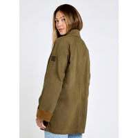 Dusky Green Dubarry Womens Delaney Wax Cotton Utility Jacket On Model Back