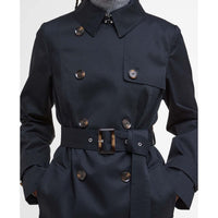 Dark Navy/Hessian Tartan Barbour Womens Short Greta Showerproof Jacket Belt