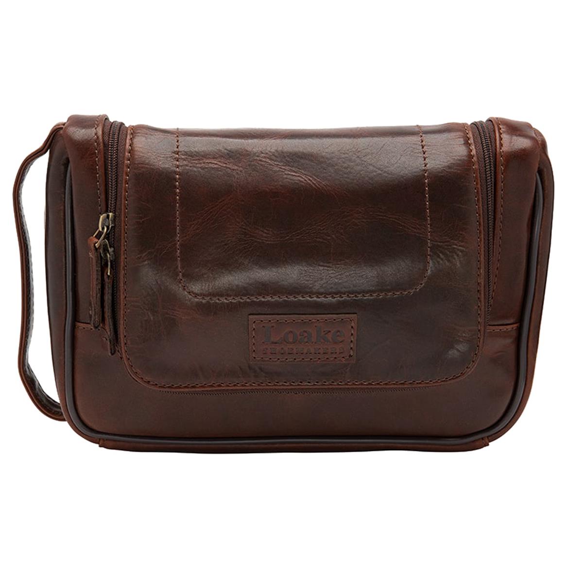Brown Veg Tanned Calf Leather Loake Severn Hanging Wash Bag