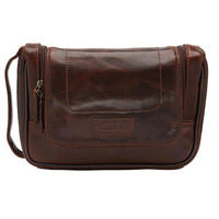 Brown Veg Tanned Calf Leather Loake Severn Hanging Wash Bag