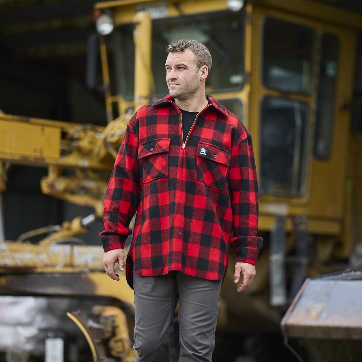 Red/Black Swanndri Mens Ranger Quarter Zip Bushshirt Lifestyle