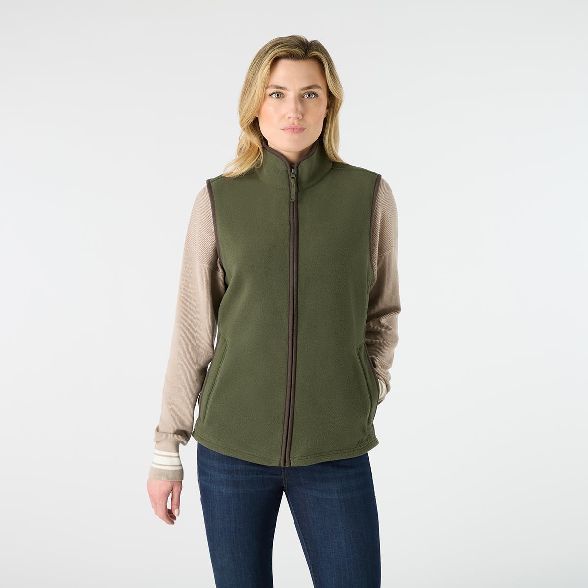 Deep Green Musto Womens Outdoor Country Fenland 200 Fleece Gilet On Model