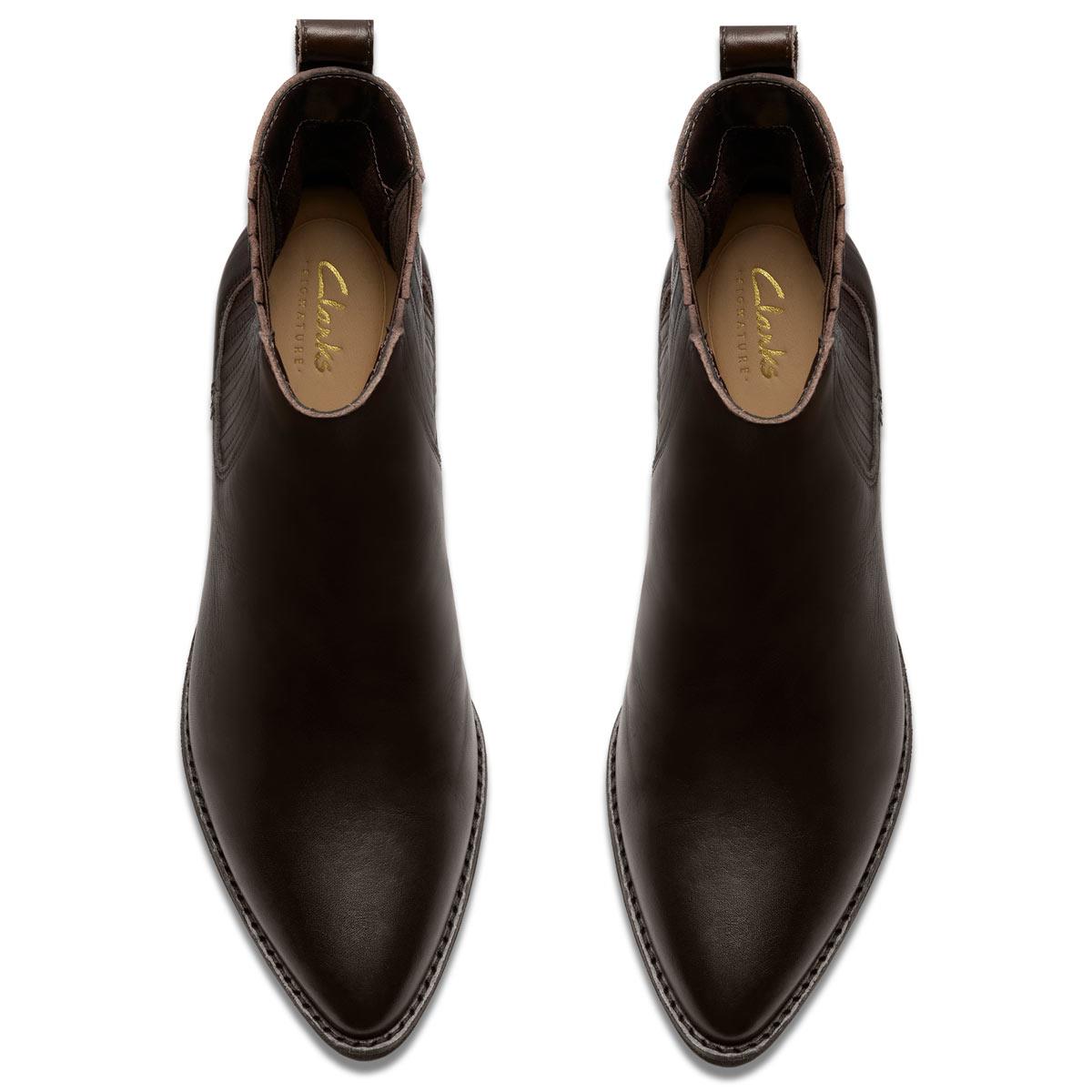 Brown Leather Clarks Womens Morzine Top Chelsea Boots Top