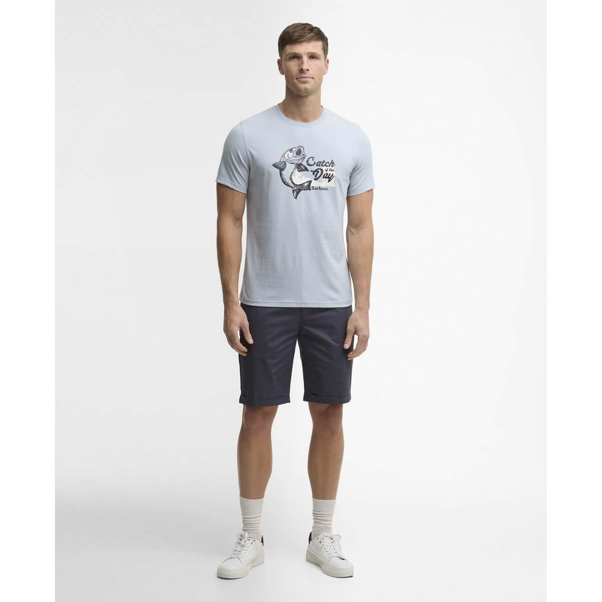 Blue Haze Barbour Mens Fairlight Graphic T-Shirt on model