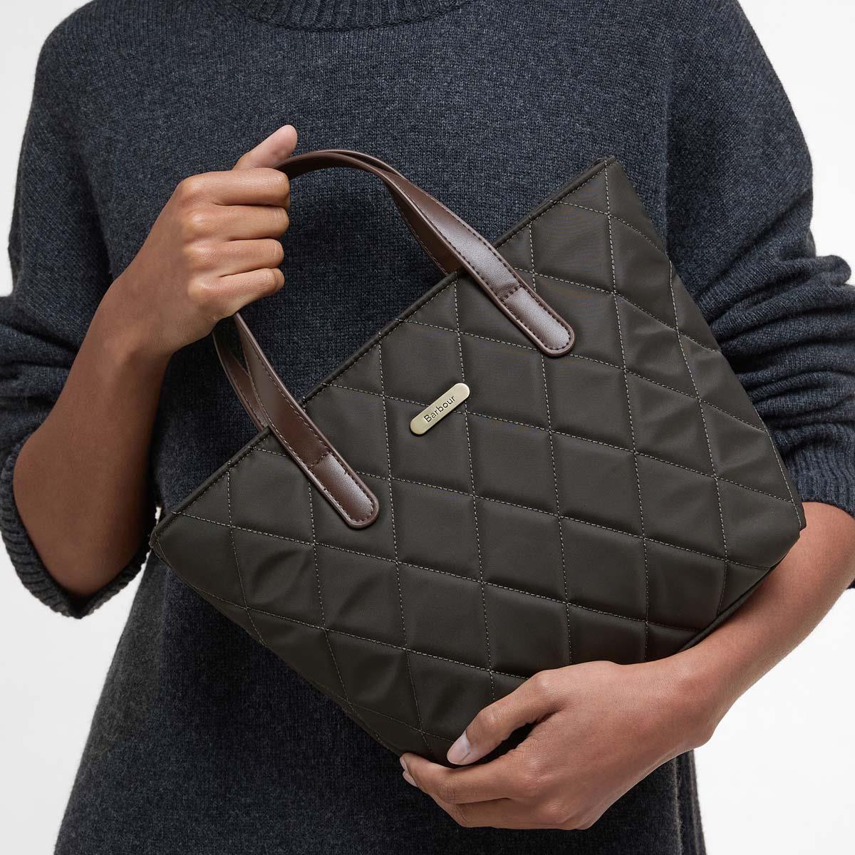 Olive Barbour Womens Mini Quilted Tote Bag On Model