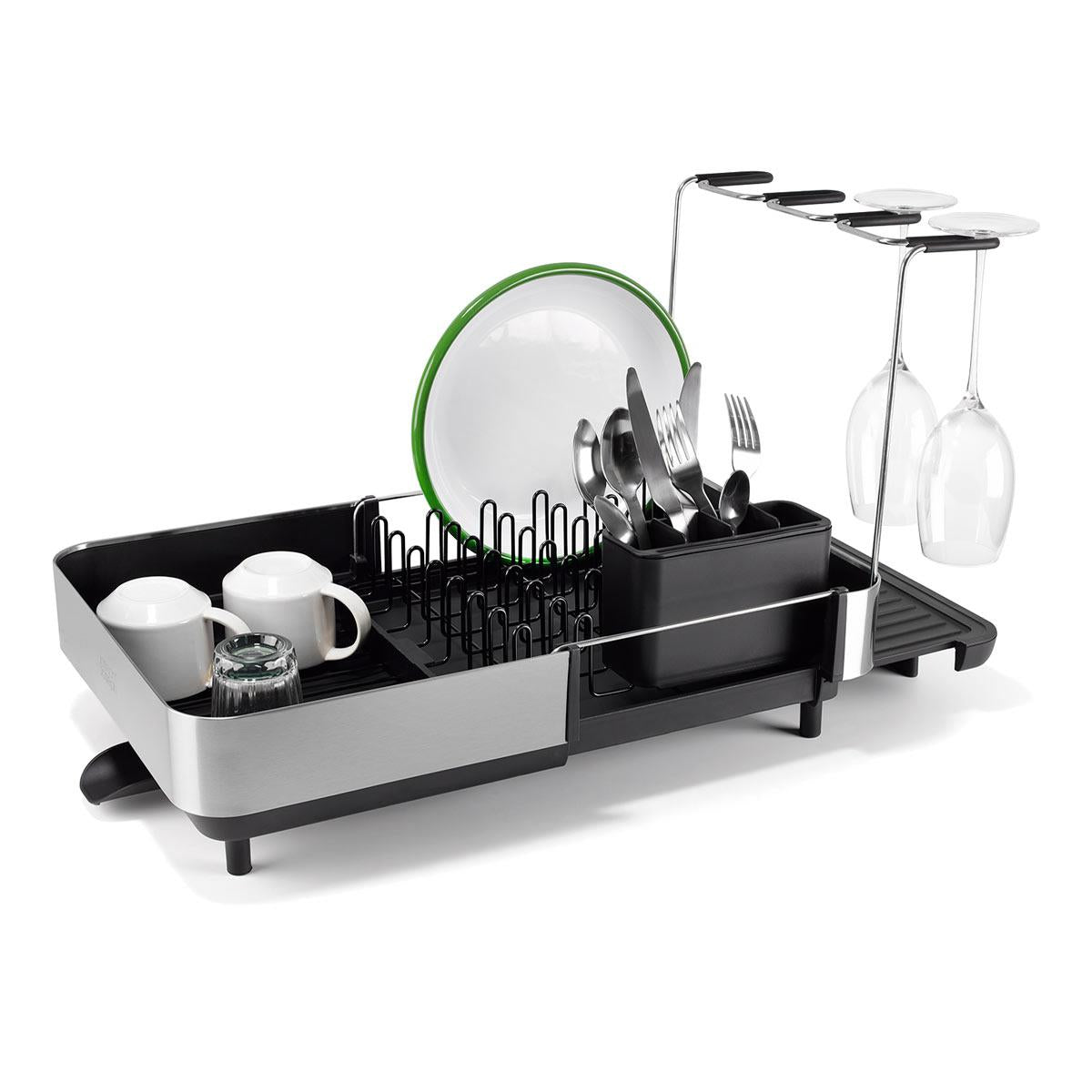 Black Joseph Joseph Extend Steel Plus Expandable Dish Drainer With Wine Glass Rack