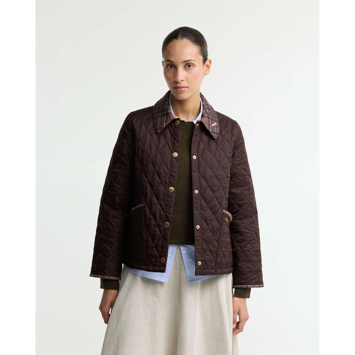 Barbour Womens Icons Tartan Collar Cropped Liddesdale Quilted Jacket