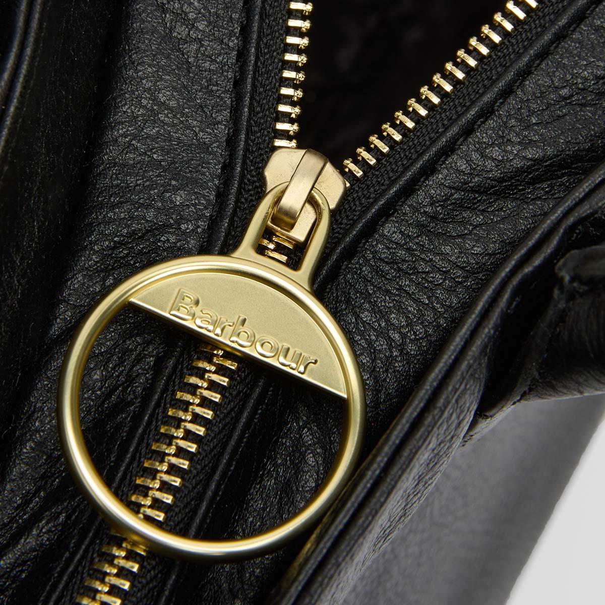 Black Barbour Womens Birch Leather Tote Bag Zipper
