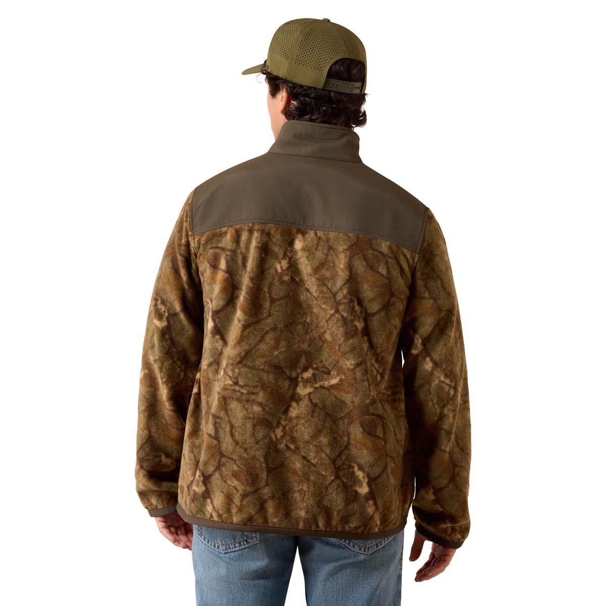 Savannah Tan Camo Ariat Mens Basics Fleece Pullover Zip Neck On Model Back