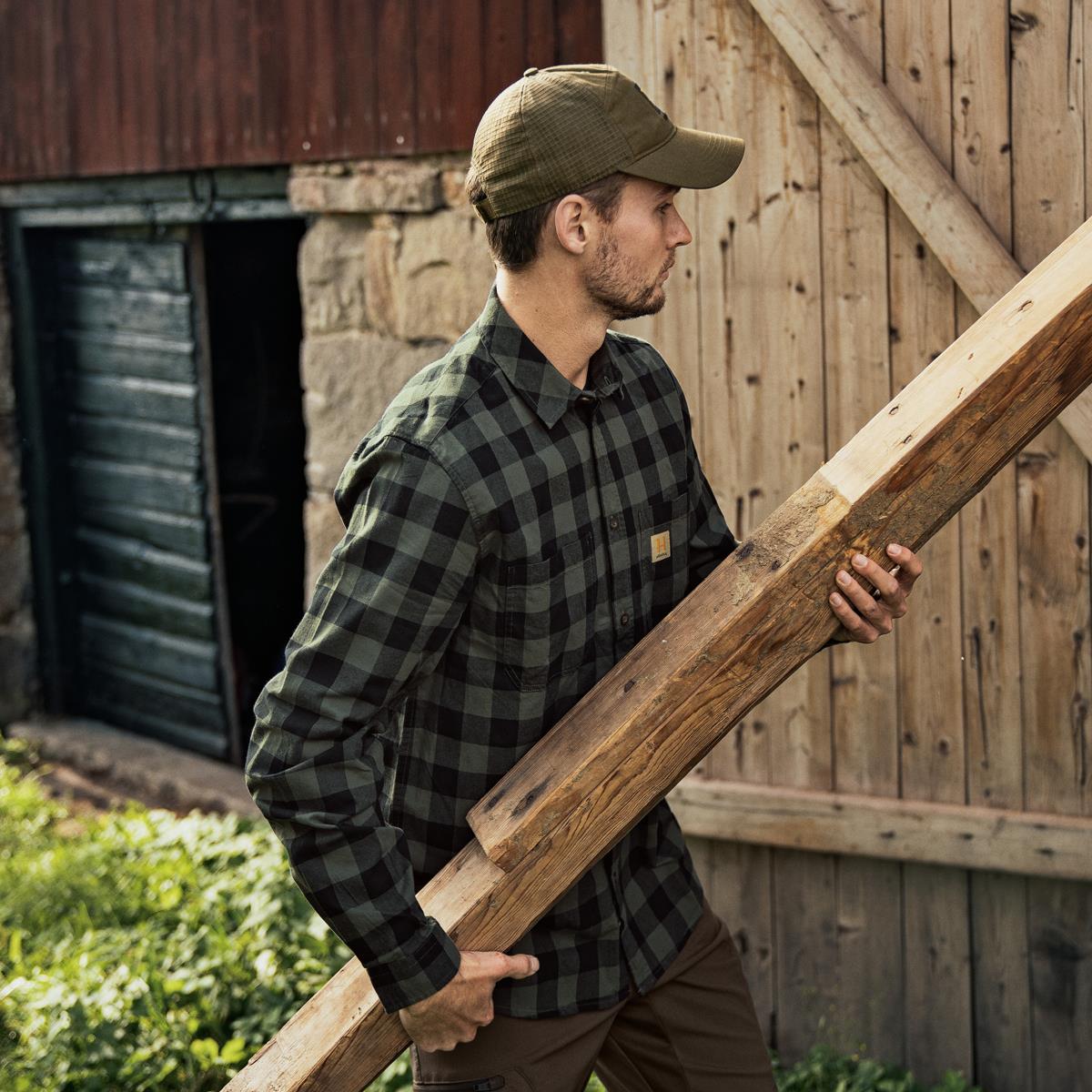 Green Check Harkila Mens Scandinavian Shirt Lifestyle