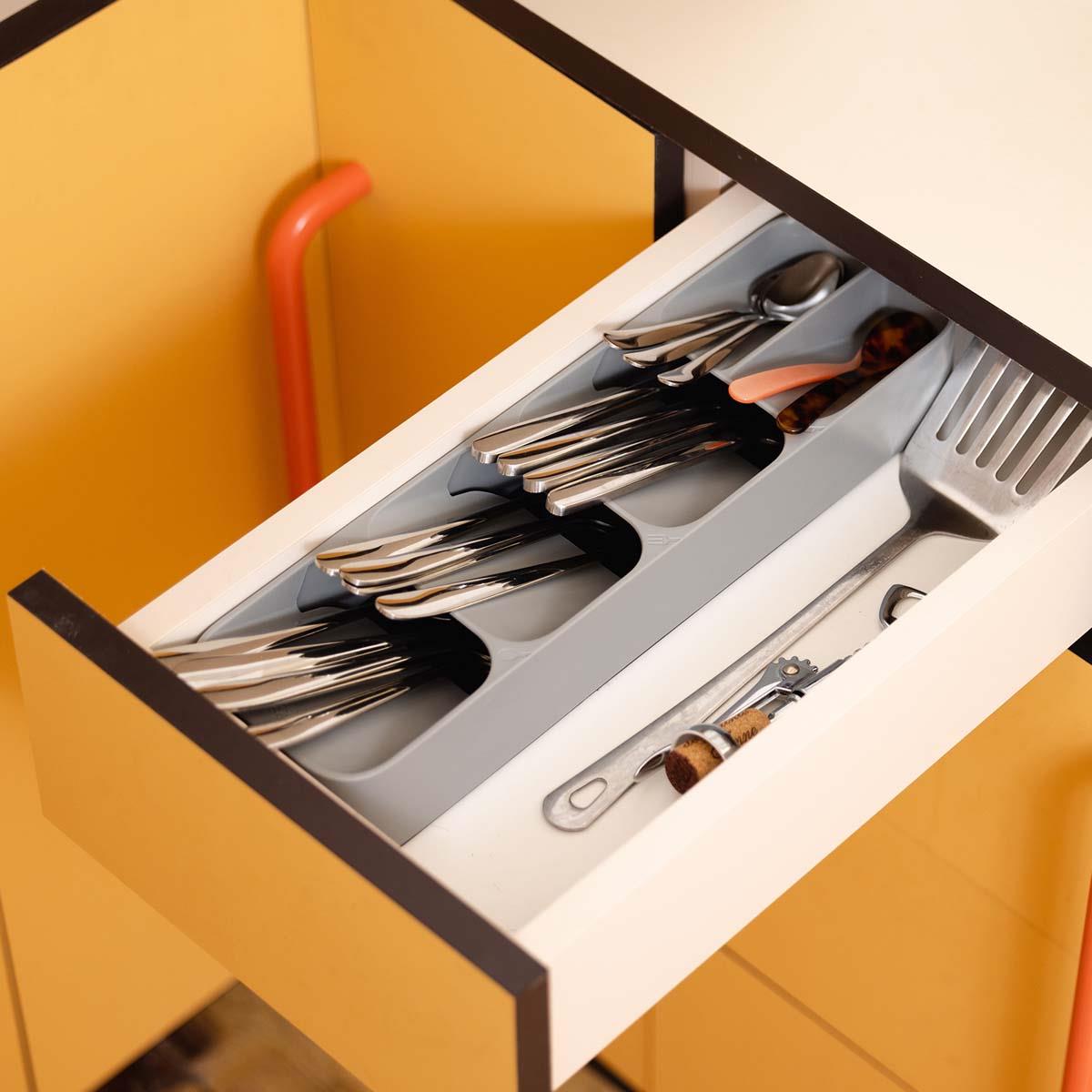 Grey Joseph Joseph DrawerStore Compact Cutlery Organiser drawer2