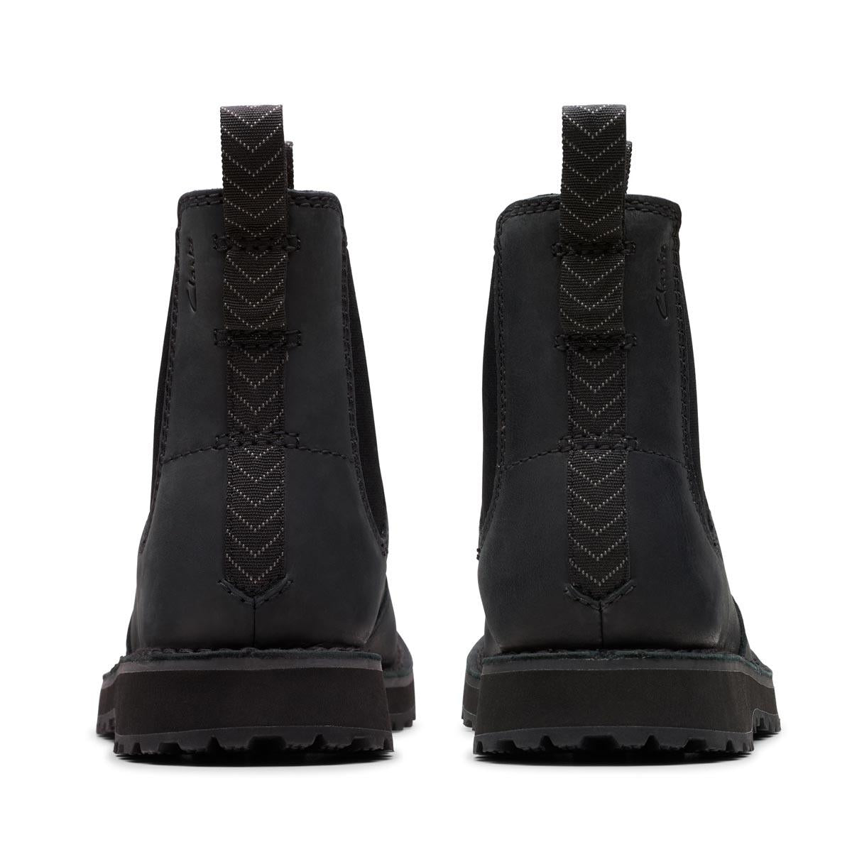 Black Leather Clarks Mens Solsbury Easy Boots Back