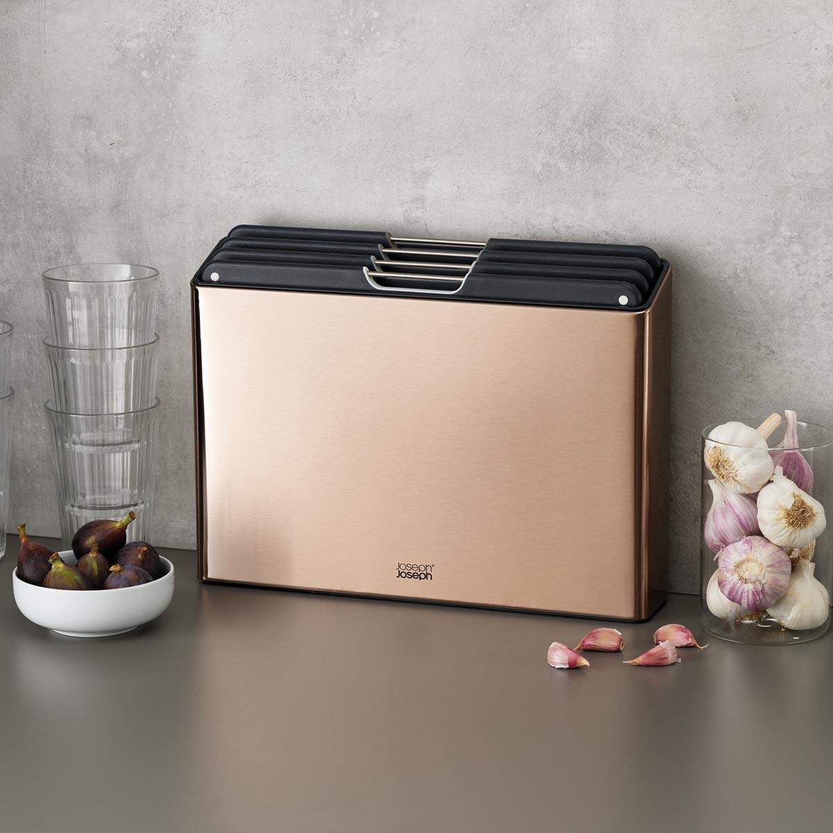 Rose Gold Joseph Joseph Folio Steel 4-piece chopping board set lifestyle2