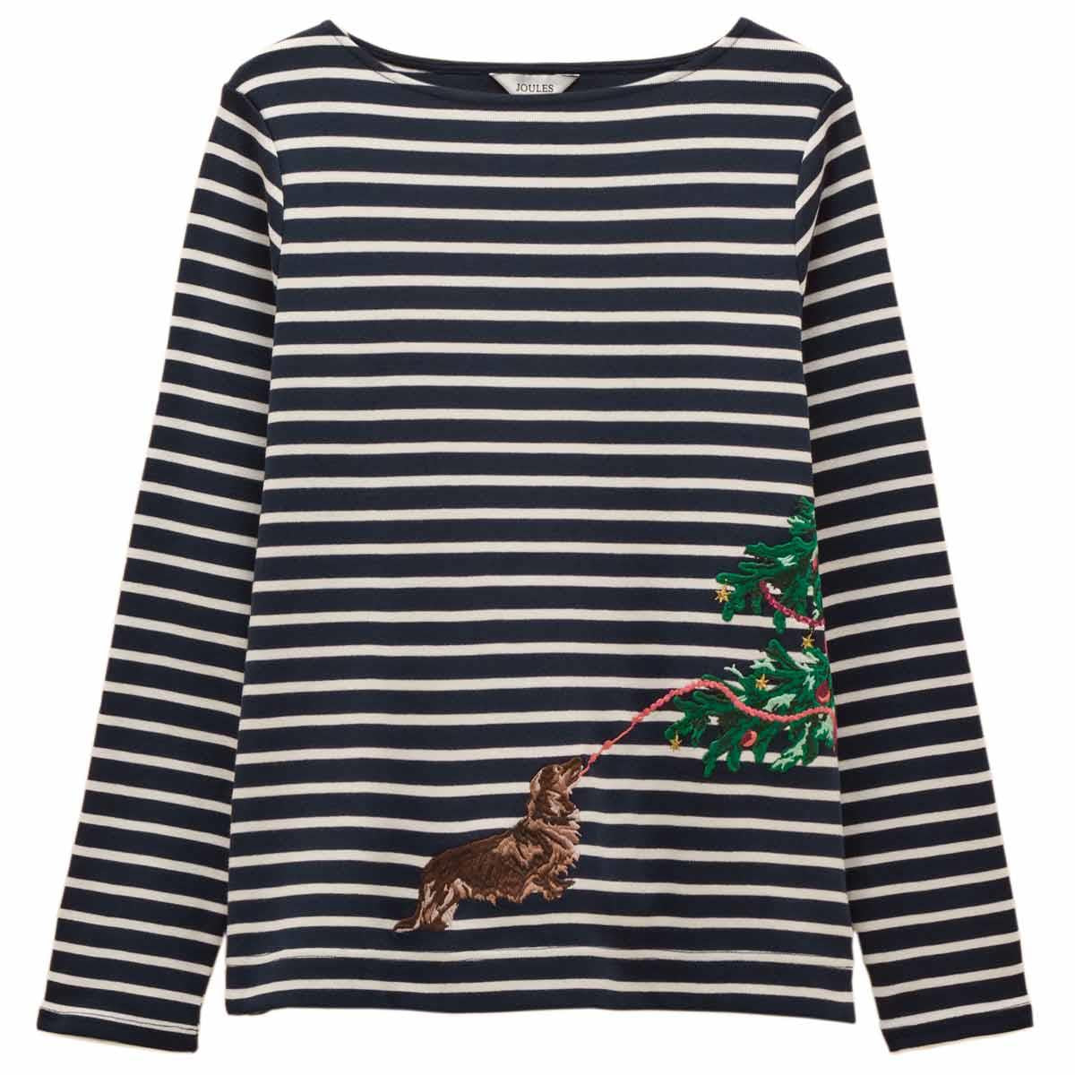 Navy/White Dog Joules Womens Festive Harbour Top