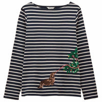 Navy/White Dog Joules Womens Festive Harbour Top