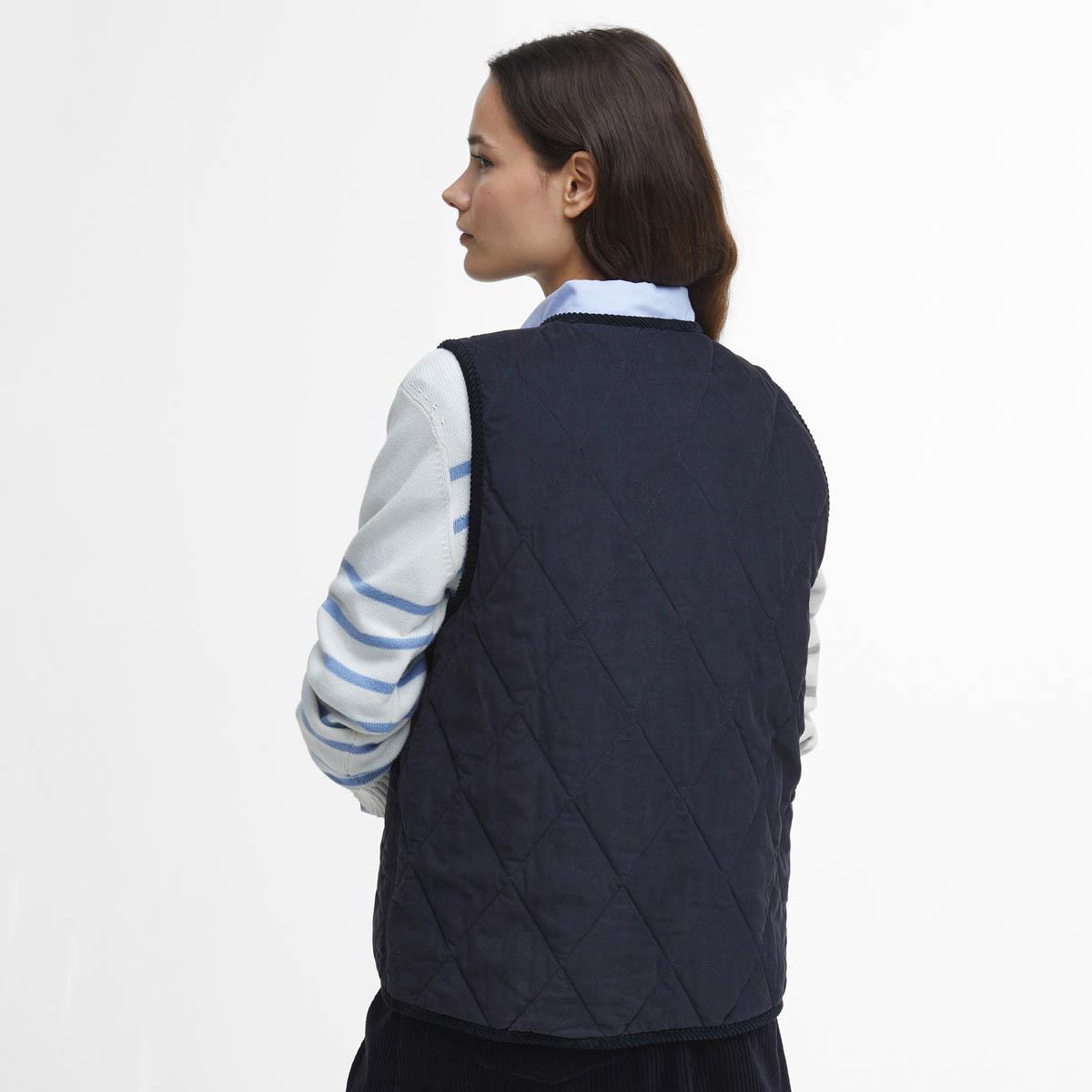 Dark Navy/Sky Dress Tartan Barbour Womens Cecily Gilet Model Back
