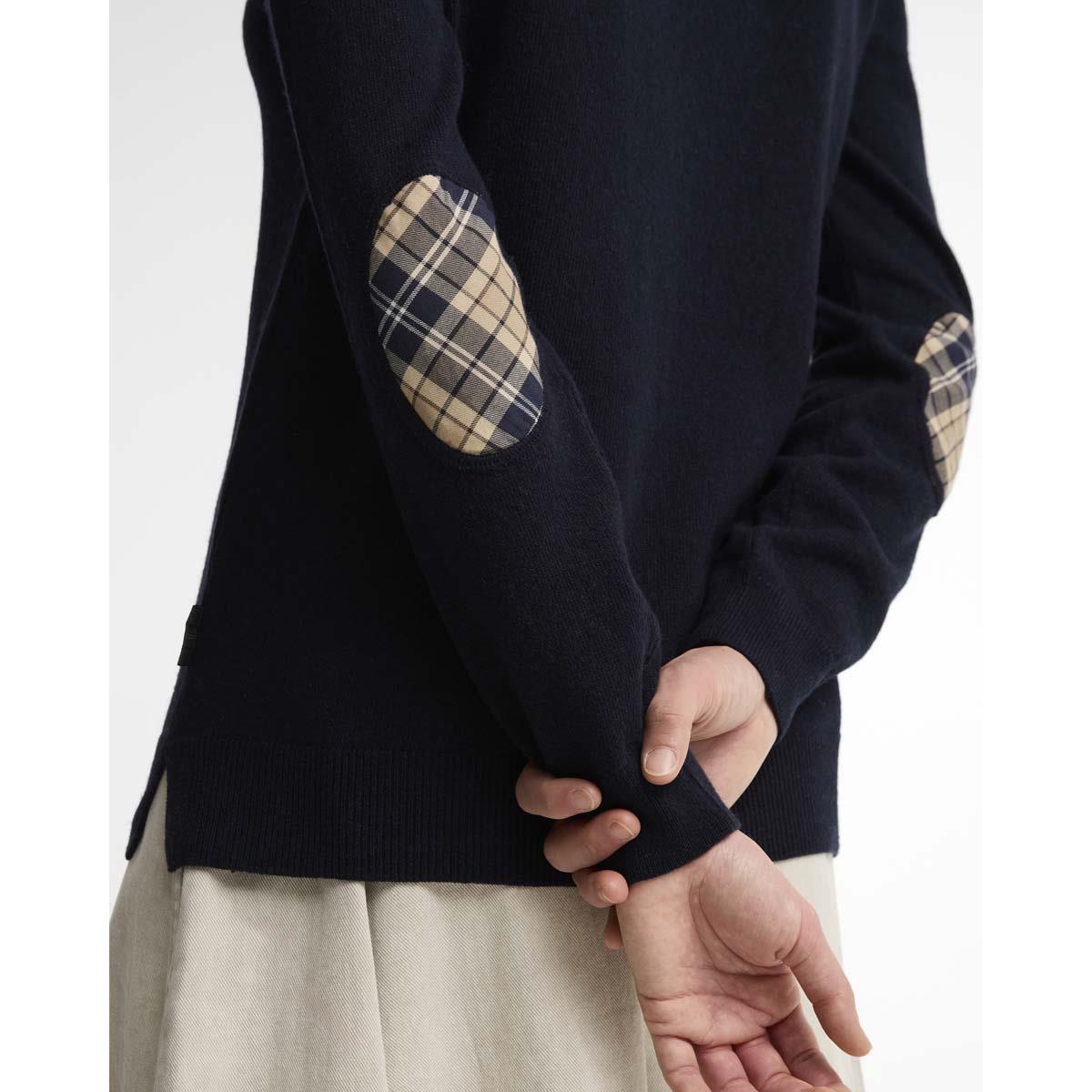 Navy/Birchwood Tartan Barbour Womens Pendle Crew Knitted Jumper SLEEVES