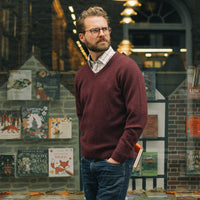 Albert and Maurice Mens Eastnor V Neck Jumper Claret lifestyle library