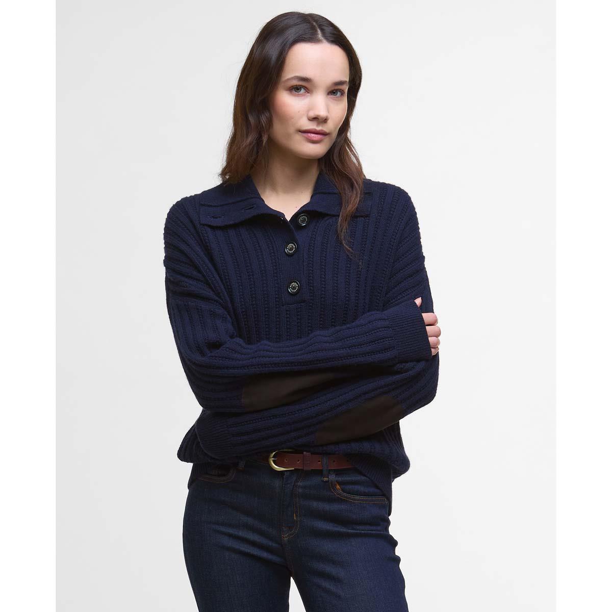 Navy Barbour Womens Norham Knitted Jumper On Model