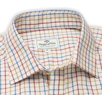 Navy/Rust Check Hoggs Of Fife Mens Inverness Cotton Tattersall Shirt collar