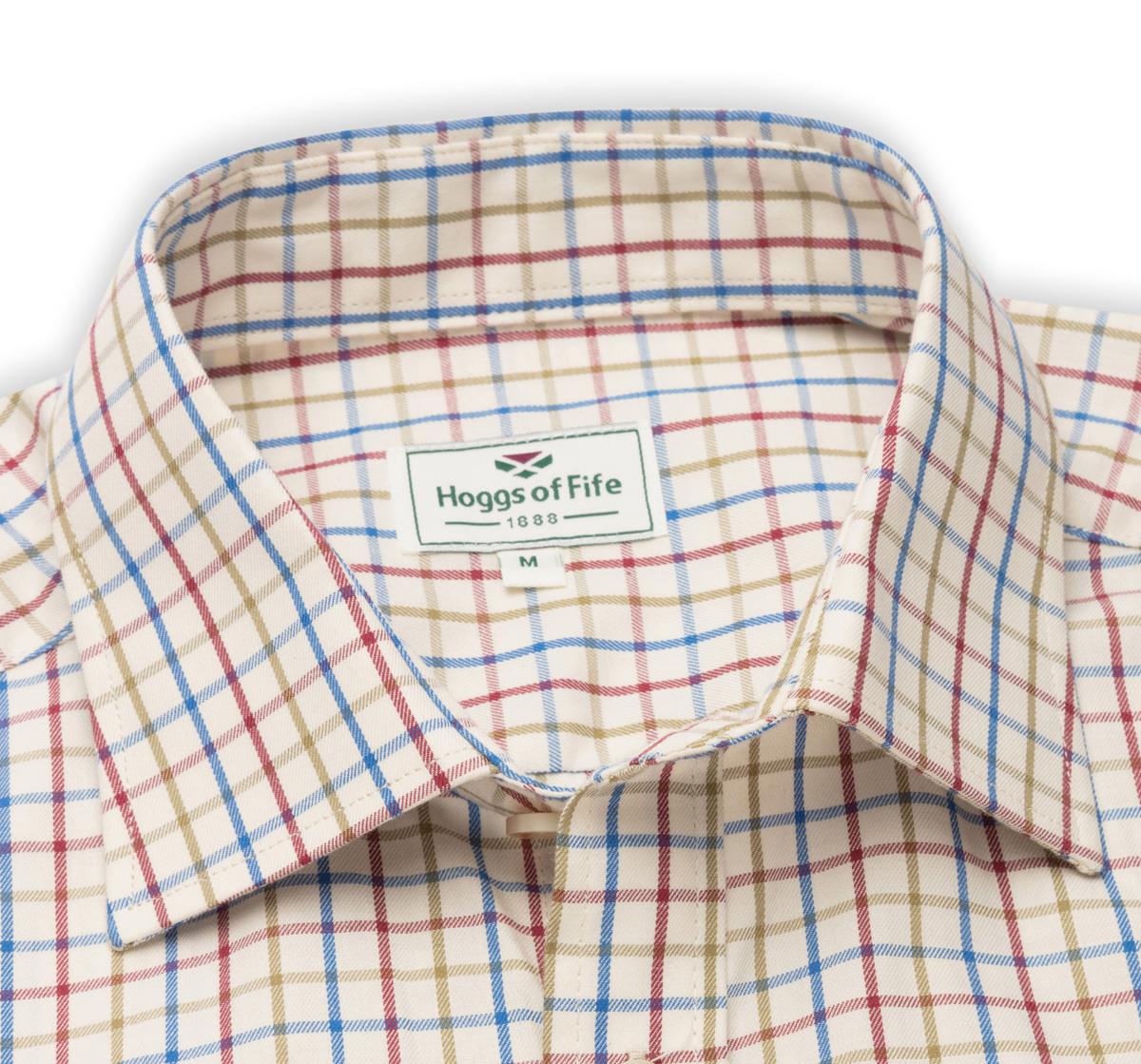 Navy/Rust Check Hoggs Of Fife Mens Inverness Cotton Tattersall Shirt collar