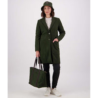 Dark Olive Swanndri Queenstown Wool Tote Bag ON Model
