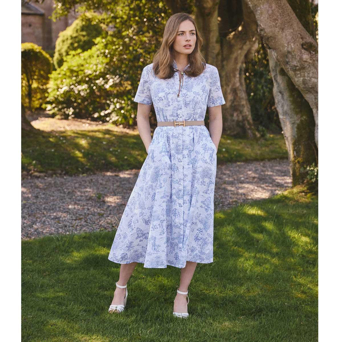 Ink Blue Print Barbour Womens Wisteria Midi Dress Lifestyle 4