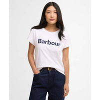 White Barbour Womens Hartland T-Shirt on model